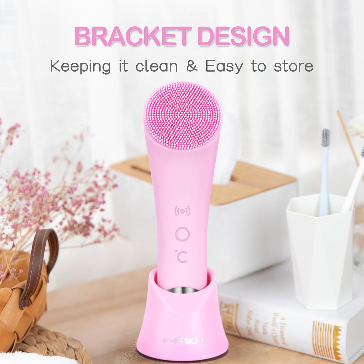 Revitalize Your Skin with the Rechargeable Silicone Facial Cleansing Brush - Deep Clean & Heat Massage for All Skin Types (Pink)