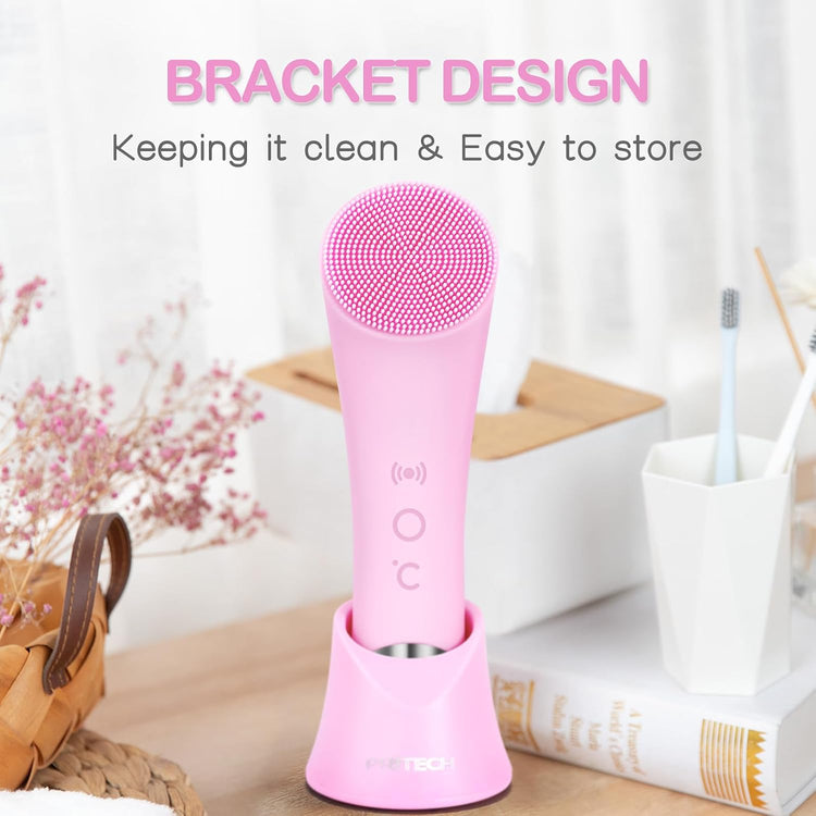 Revitalize Your Skin with the Rechargeable Silicone Facial Cleansing Brush - Deep Clean & Heat Massage for All Skin Types (Pink)