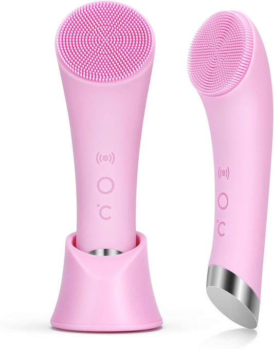 Revitalize Your Skin with the Rechargeable Silicone Facial Cleansing Brush - Deep Clean & Heat Massage for All Skin Types (Pink)
