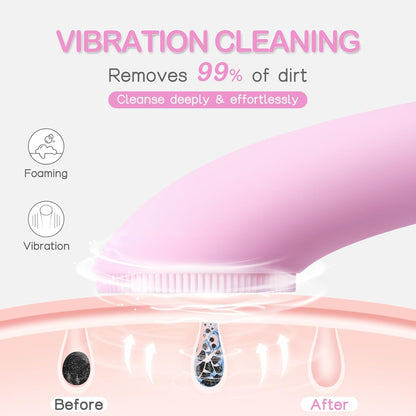 Revitalize Your Skin with the Rechargeable Silicone Facial Cleansing Brush - Deep Clean & Heat Massage for All Skin Types (Pink)