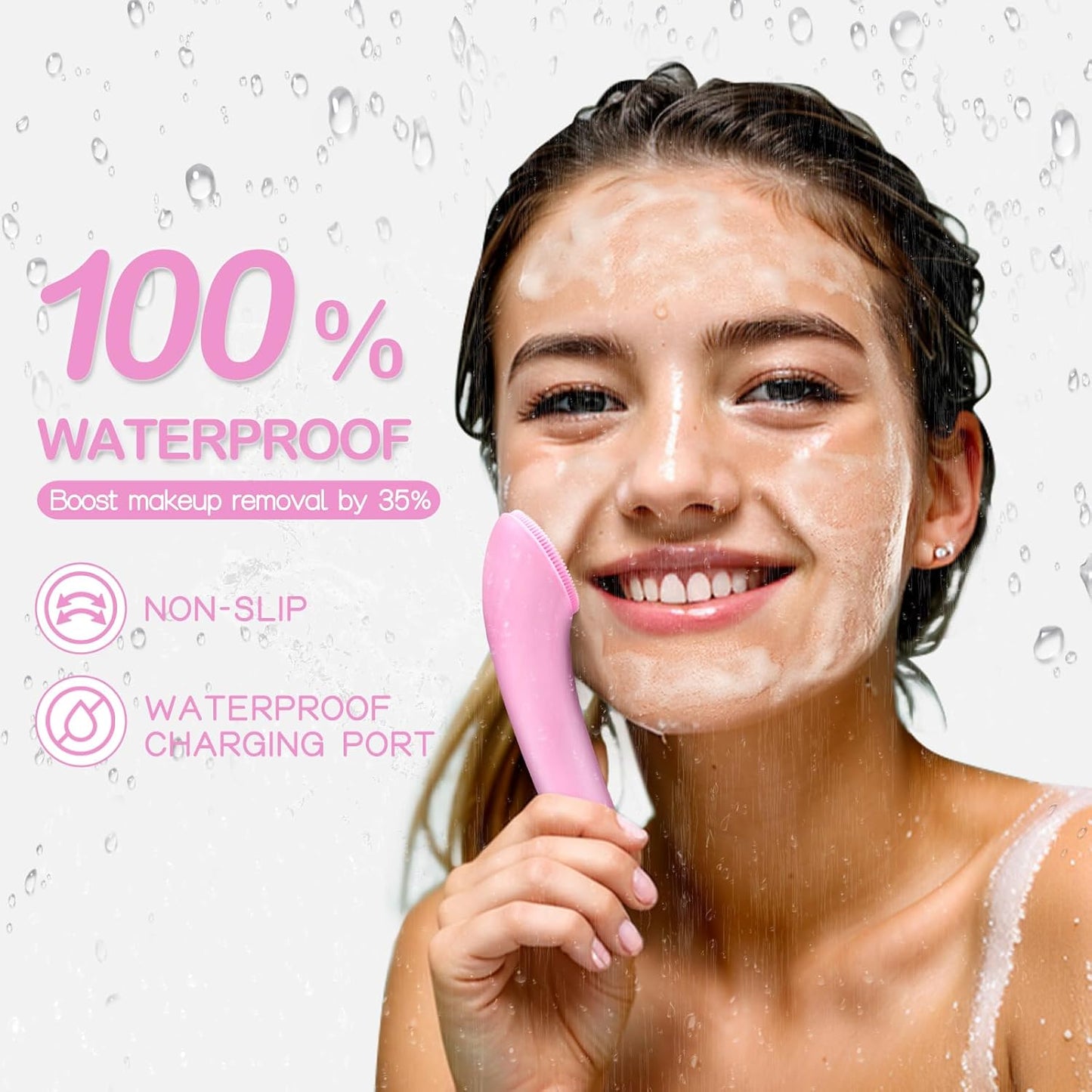 Revitalize Your Skin with the Rechargeable Silicone Facial Cleansing Brush - Deep Clean & Heat Massage for All Skin Types (Pink)